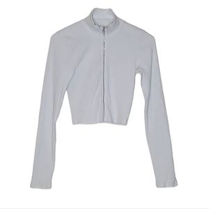 TNA White Fullzip Ribbed Cowlneck Cropped Jacket